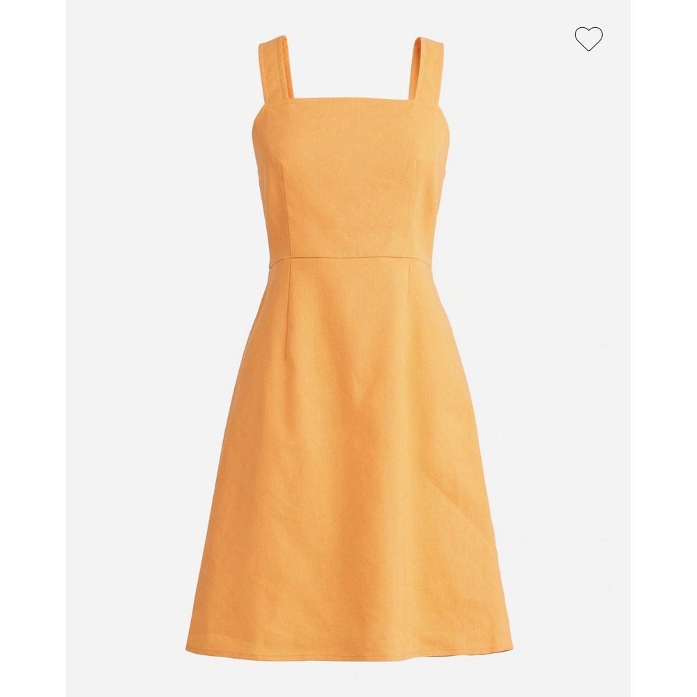 J.Crew Orange Squareneck A-line Dress Stretch Linen Blend Sz 4 Coastal Old Money
